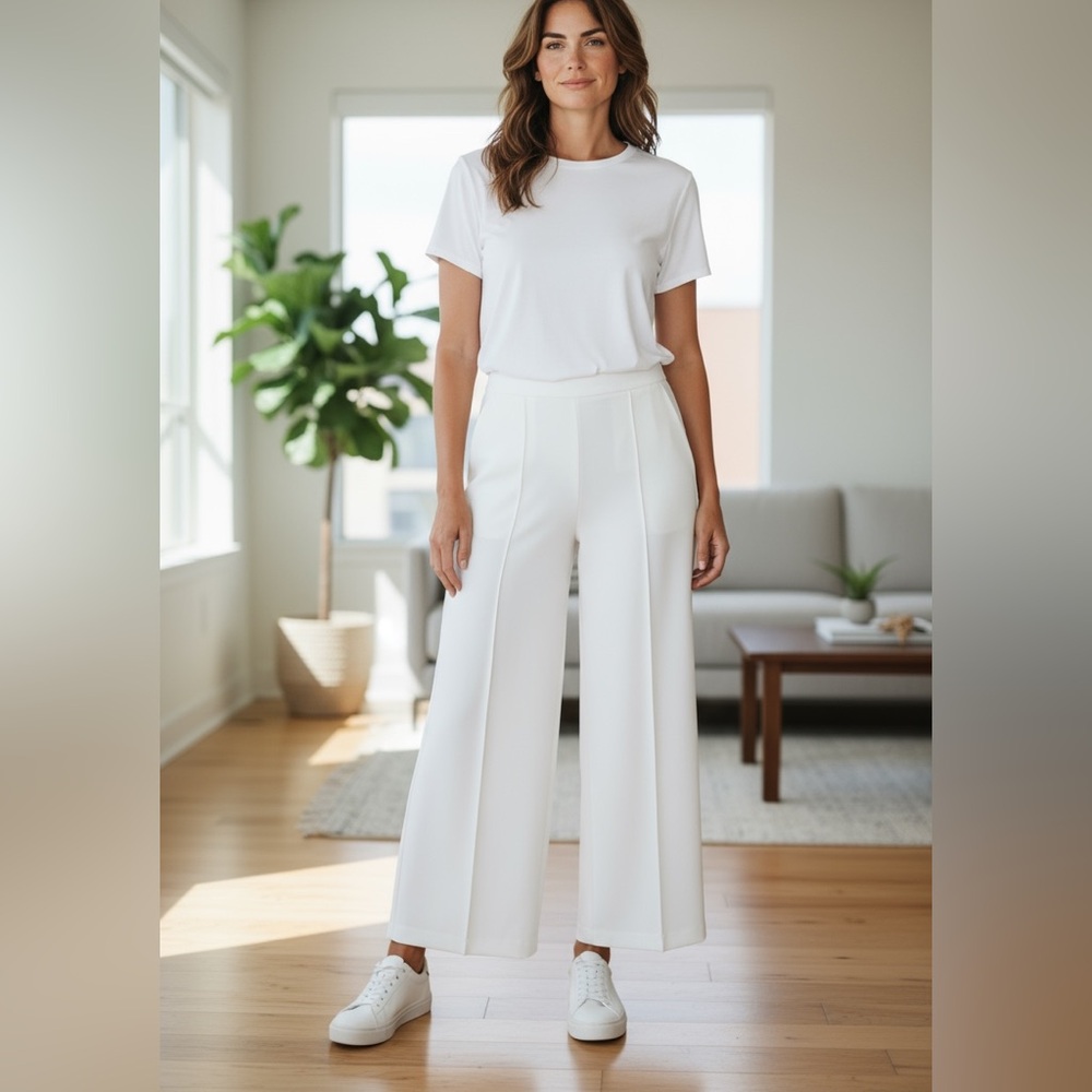 Elegant White Wide-Leg Women's Pants